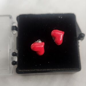 Tiny Red Heart Stud Earrings, Sterling Silver Earrings, Dainty Jewelry,